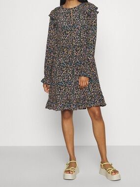 Scotch & Soda multicolor print lined ruffled long sleeve short dress XS